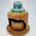 καντηλι κεραμικο καφε:γαλαζιο ανοιχτο με τρυπες πανω