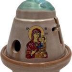 κεραμικο καντηλι καμπανακι μπεζ με γαλαζιο