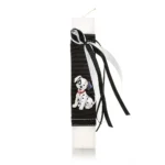 Λευκή πλακέ λαμπάδα με σκυλιά της Δαλματίας