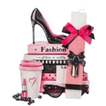 Λευκή πλακέ λαμπάδα Pink Fashion και ίδια ξύλινη πλάτη