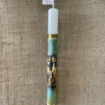 Λευκή στρογγυλή λαμπάδα με ντεκουπάζ με γάτες