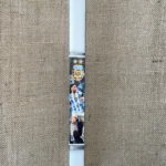 Λευκή πλακέ λαμπάδα με Messi με στολή Αργεντινής