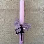 Ροζ στρογγυλή αρωματική λαμπάδα, μισή ιριζέ, με plexiglass καθρέφτη μπαλαρίνα