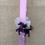 Ροζ πλακέ αρωματική λαμπάδα, μισή ιριζέ, με plexiglass καθρέφτη μονόκερο