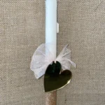 Μπεζ στρογγυλή αρωματική λαμπάδα, μισή ιριζέ, με plexiglass καθρέφτη καρδιά