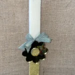 Μπεζ πλακέ αρωματική λαμπάδα, μισή ιριζέ, με plexiglass καθρέφτη λουλούδι