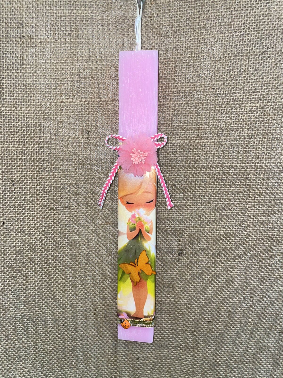 Ροζ πλακέ αρωματική λαμπάδα με Tinkerbell - Image 1