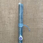 Πετρόλ τετράγωνη λαμπάδα με κεραμικό ματάκι γαλάζιο