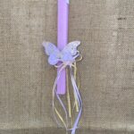 Φούξια τετράγωνη λαμπάδα με ξύλινη πιτσιλωτή πεταλούδα