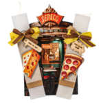 Λευκές πλακέ λαμπάδες για ζευγάρι -''Είσαι το τυρί στην πίτσα μου''