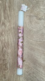 Λευκή στρογγυλή λαμπάδα με κολιέ και σκουλαρίκια πεταλούδα