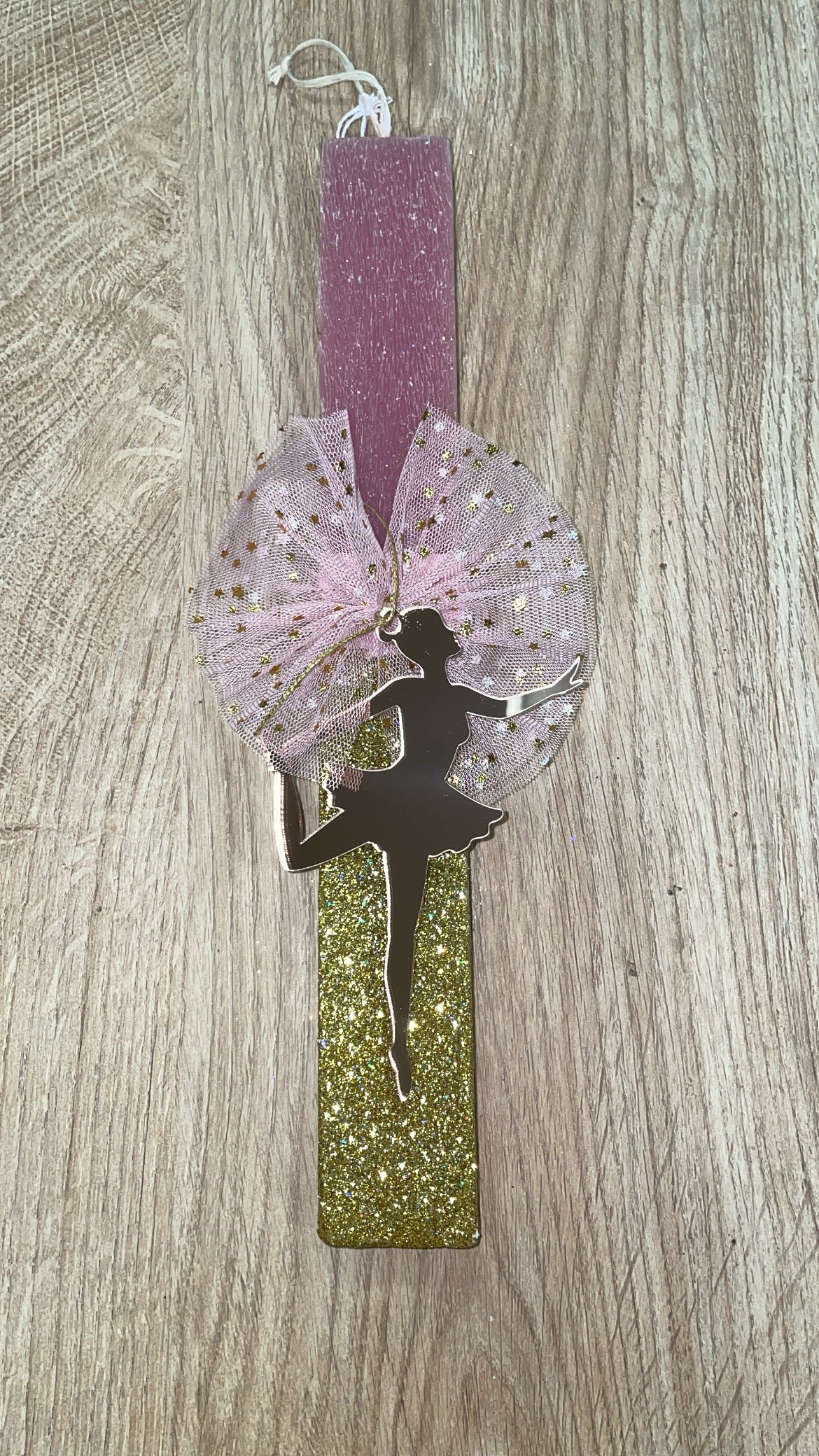 468B26B9-E5B9-4CC4-B28D-021B90943C61 Σάπιο μήλο πλακέ λαμπάδα με πλεξιγκλάς ροζ καθρεφτάκι μπαλαρίνα - Image 1