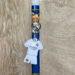 Λευκή στρογγυλή λαμπάδα με μπρελόκ φανέλα Real Madrid