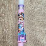 Λευκή στρογγυλή λαμπάδα με καστράκι γόμα