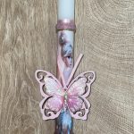 Λευκή στρογγυλή λαμπάδα με νεράϊδα και πεταλούδα