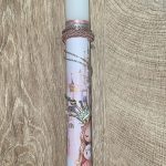 Λευκή στρογγυλή λαμπάδα με πριγκιπισούλα και κολιέ με κορώνα