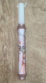 Λευκή στρογγυλή λαμπάδα με πριγκιπισούλα και κολιέ με κορώνα