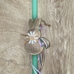 Μέντα στρογγυλή λαμπάδα με τσόχινο μπεζ κουνελάκι