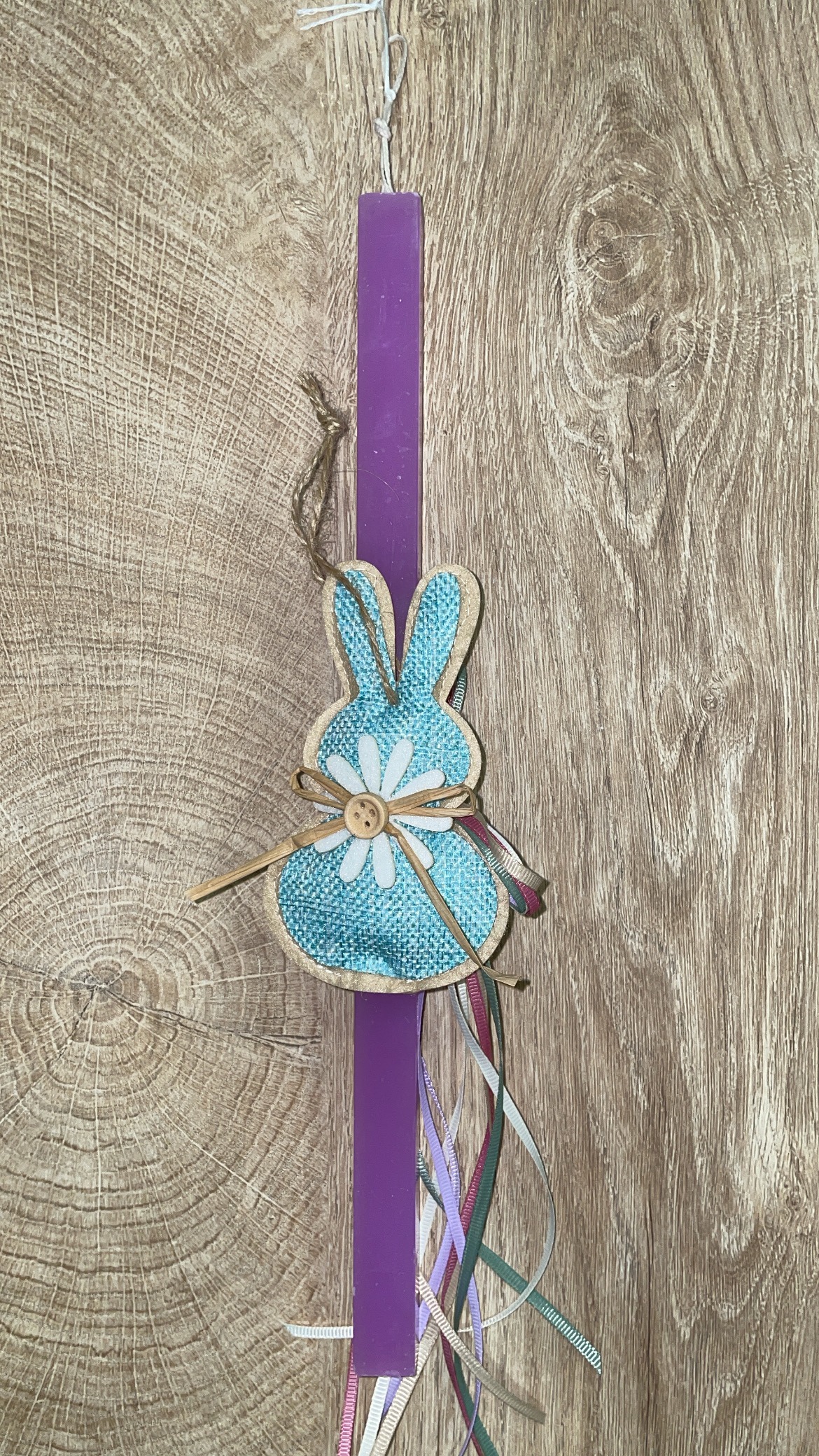 A802DC33-835F-4E9E-A9FB-6D99B555D39D Φούξια τετράγωνη λαμπάδα με τσόχινο γαλάζιο κουνελάκι - Image 1