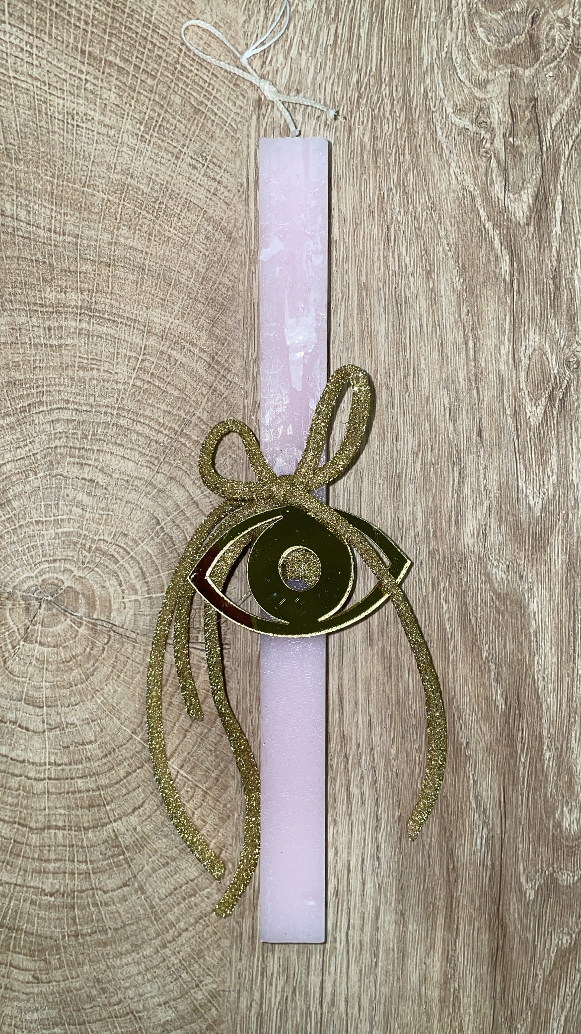 F382553F-E2BB-4F50-A721-3EF84F2B9C1E Ροζ τετράγωνη λαμπάδα με διακοσμητικό ματάκι από plexiglass - Image 1